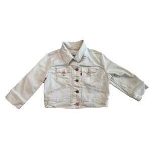 Levi's Jammer Jeans Cropped Denim Jacket Women's L White Trucker Stretch